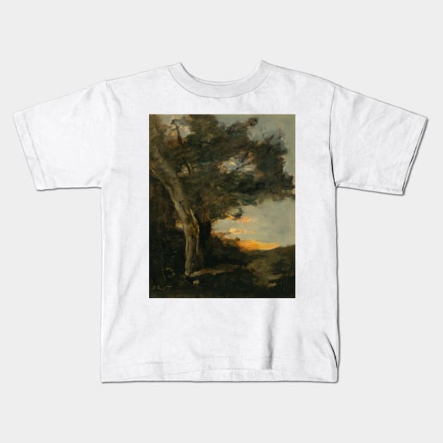 Sunset with a Lioness by Jean-Baptiste Camille Corot Kids T-Shirt by Classic Art Stall